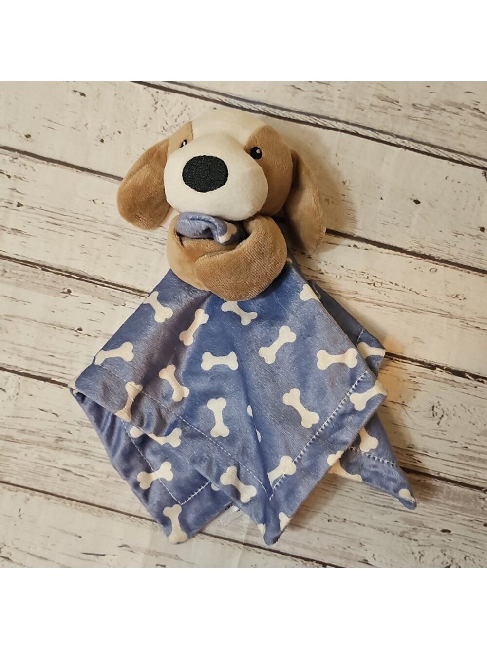 Baby Essentials Puppy Dog Security Blanket w/ Bones Lovey Snuggle Toy 13”x13”